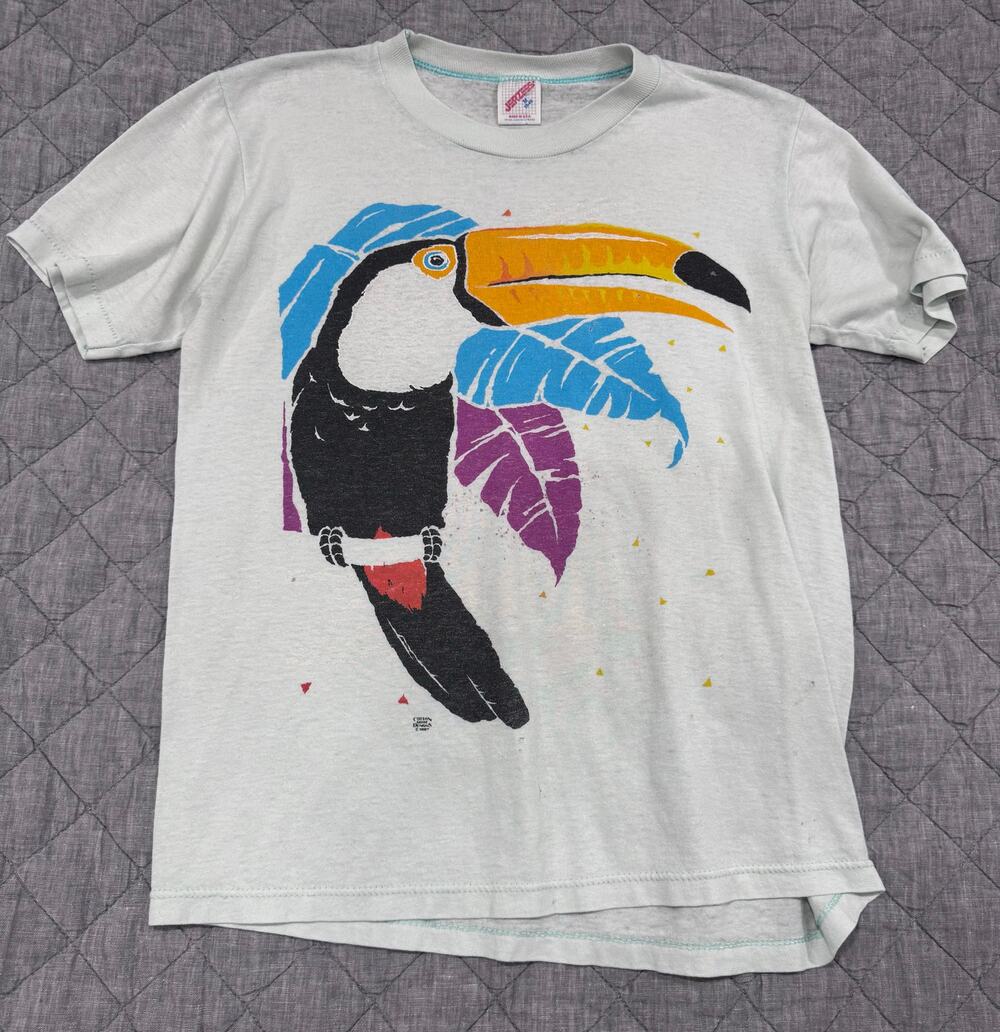 1987 Jerzees Tee Shirt Medium Cotton Grove Designs Toucan Single Stitch